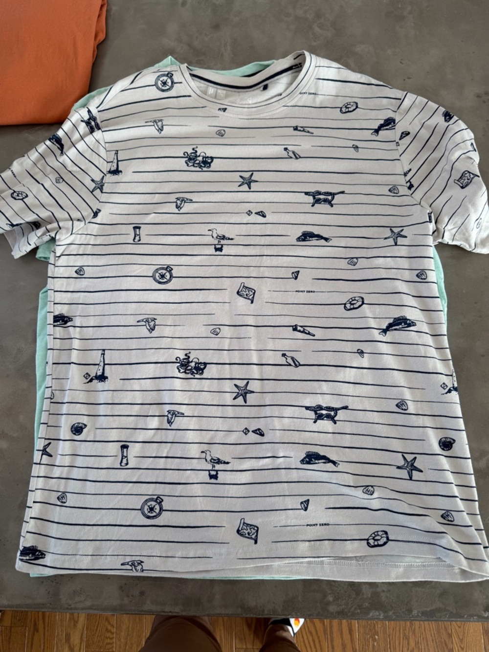 Point Zero White Short Sleeve Tee with Navy Nautical Print